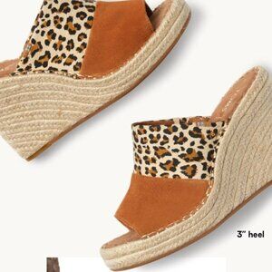 TOMS Monica Espadrille Mule Wedge Leopard Print Tan Sandals sz 8